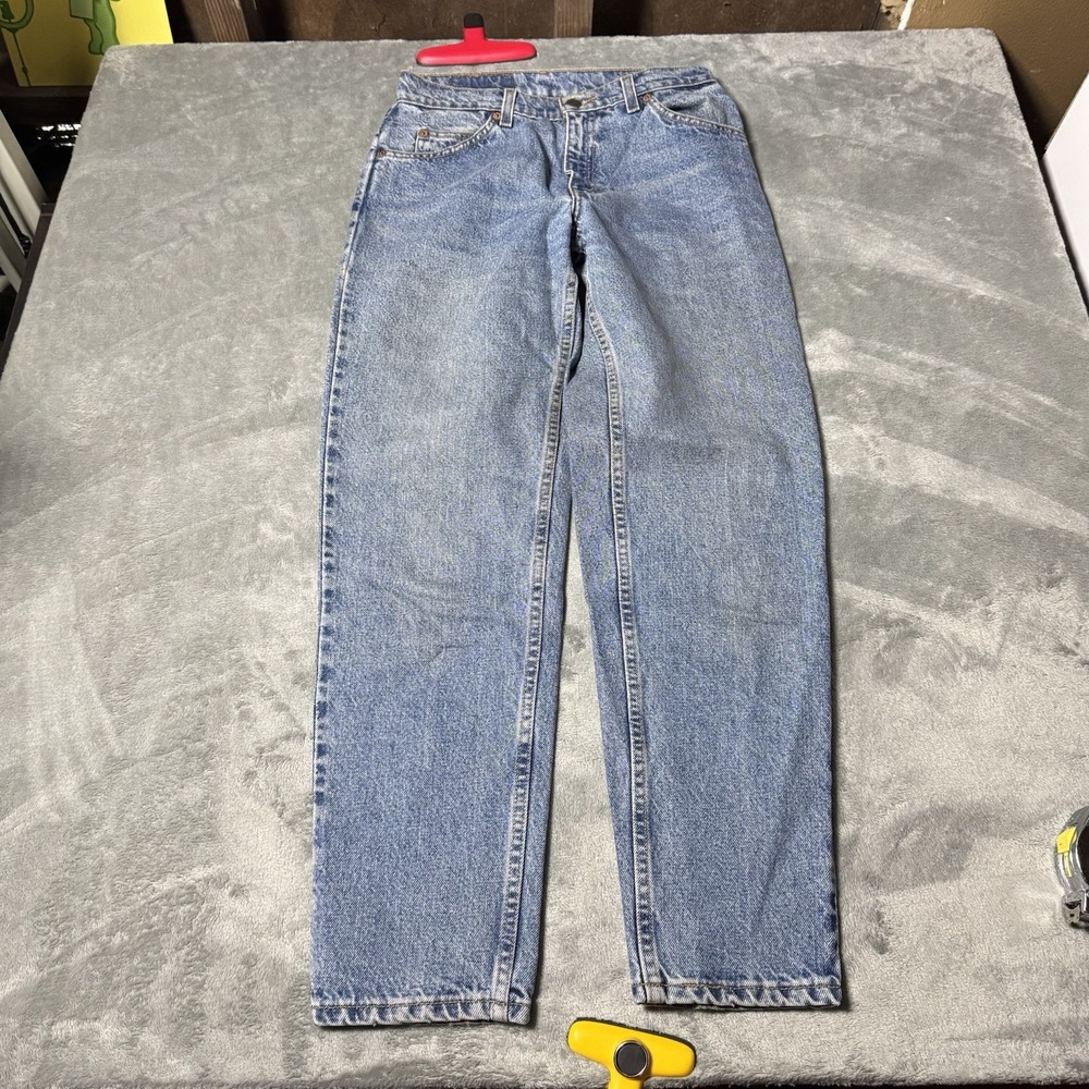 VINTAGE Levis 950 Jeans Womens 7 Med Relaxed Fit Taper Leg Denim Orange Tab